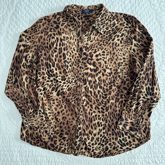 Chaps Cheetah Leopard Animal Print Button Down Blouse Shirt 2X - Picture 1 of 10